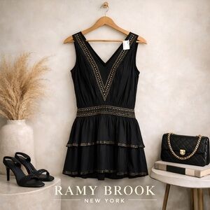Ramy Brook Carlyle Studded V-Neck Dress Black Size S NWT